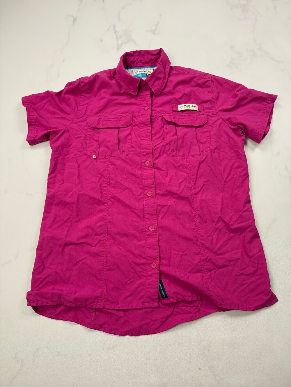Magellan Outdoors Fish Gear Button-Up Shirt Pink 90s VTG Bold - Womens XS